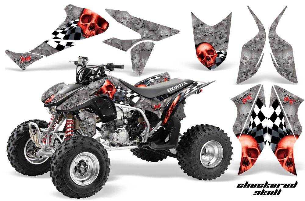 Honda TRX450 Graphics Kit CHECKEREDSKULL RED